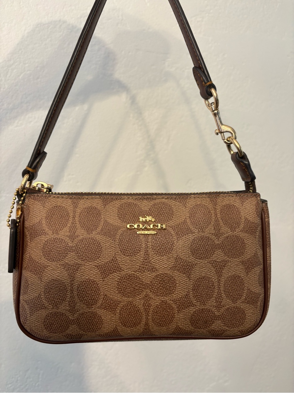 Coach Brown Signature Mini Shoulder Bag with Gold Hardware